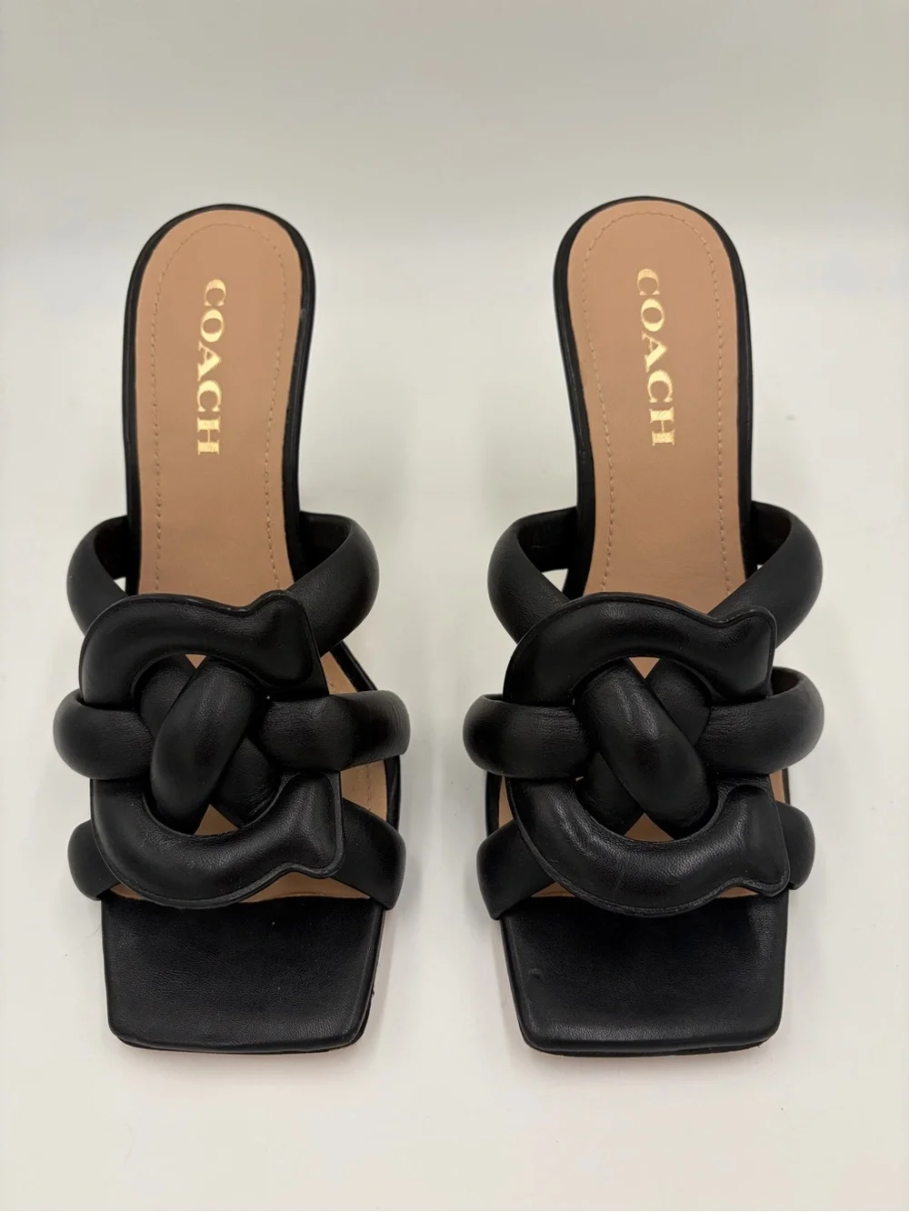 Coach Kellie Black Knot Heels, Mules, Slides with Woven C logo Size 9